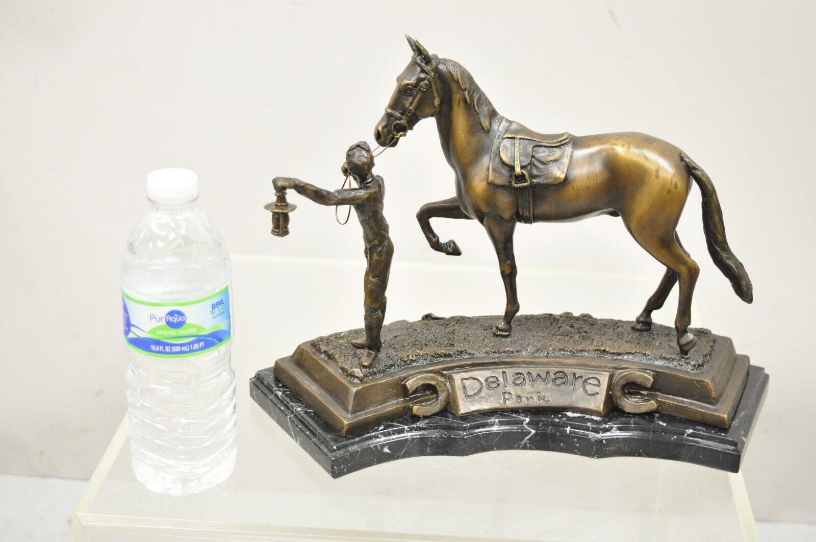 Delaware Park Bronze Equestrian Rider Jockey Leading Race Horse Lantern Statue For Sale 3