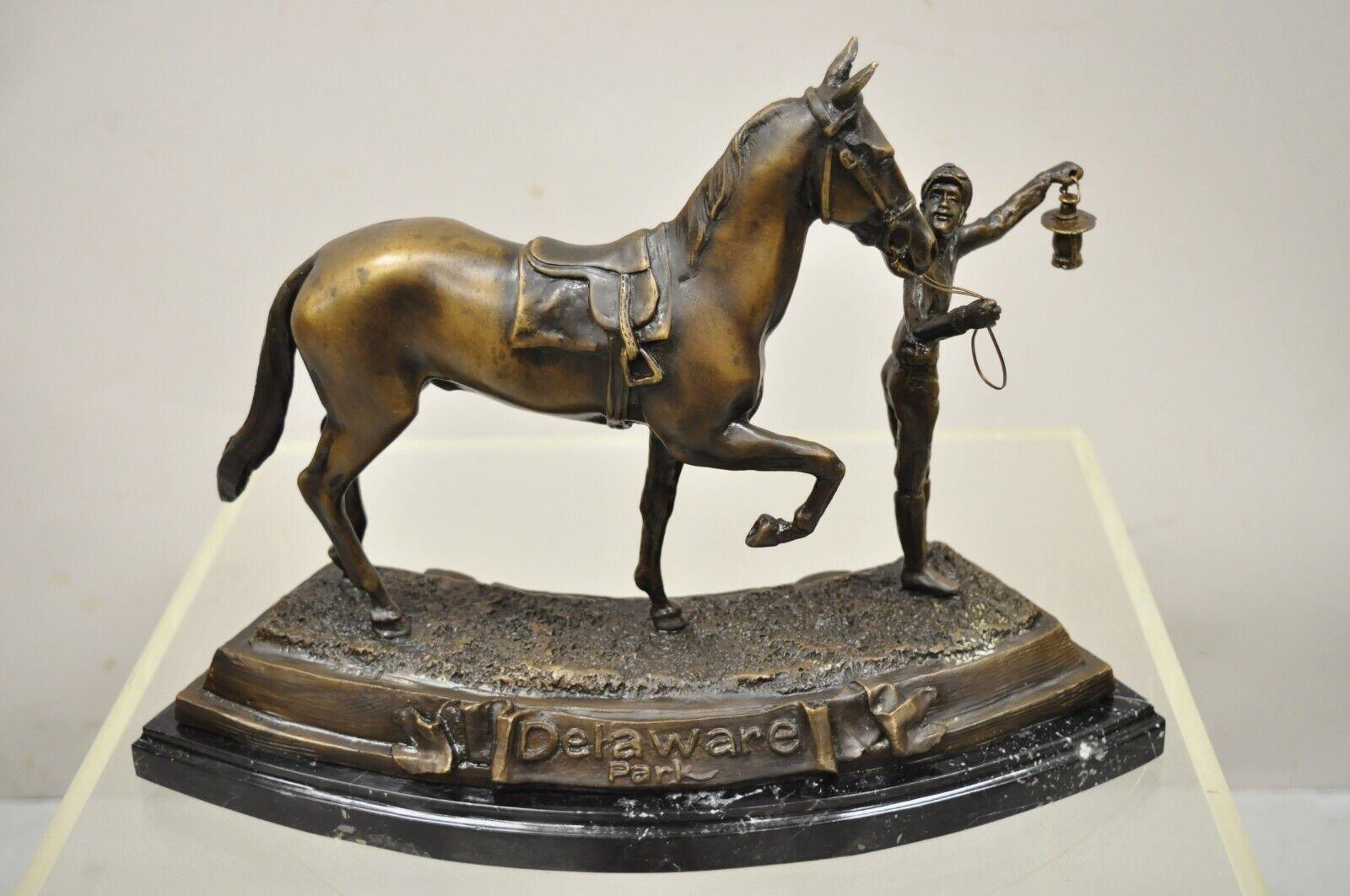 Delaware Park Bronze Equestrian Rider Jockey Leading Race Horse Lantern Statue For Sale 1