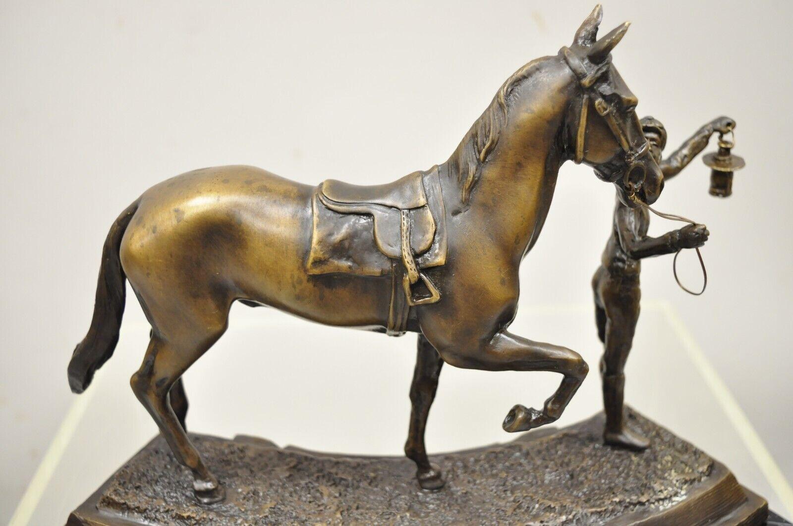 Delaware Park Bronze Equestrian Rider Jockey Leading Race Horse Lantern Statue For Sale 2