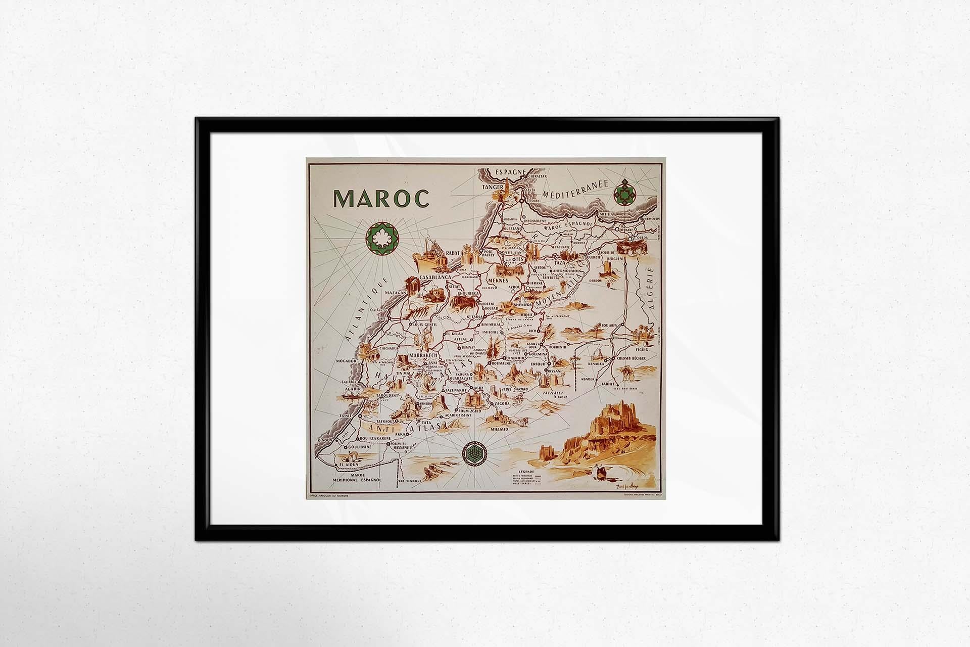 Beautiful illustrated map of Morocco created in 1950 by Delaye. Main roads, car tracks, railroads are represented. This illustrated map is printed by Perceval in Rabat.

Map - North Africa