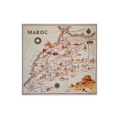 Retro illustrated map of Morocco created in 1950 by Delaye