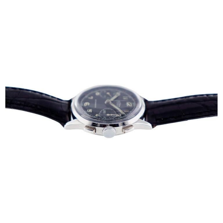 Delbana Stainless Steel Chronograph Black Dial Manual Watch, circa 1940s For Sale 2
