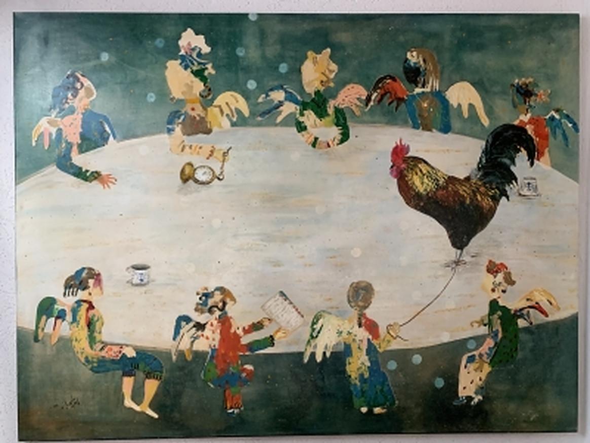 Delbar Shahbaz Animal Painting - Persian Chickens