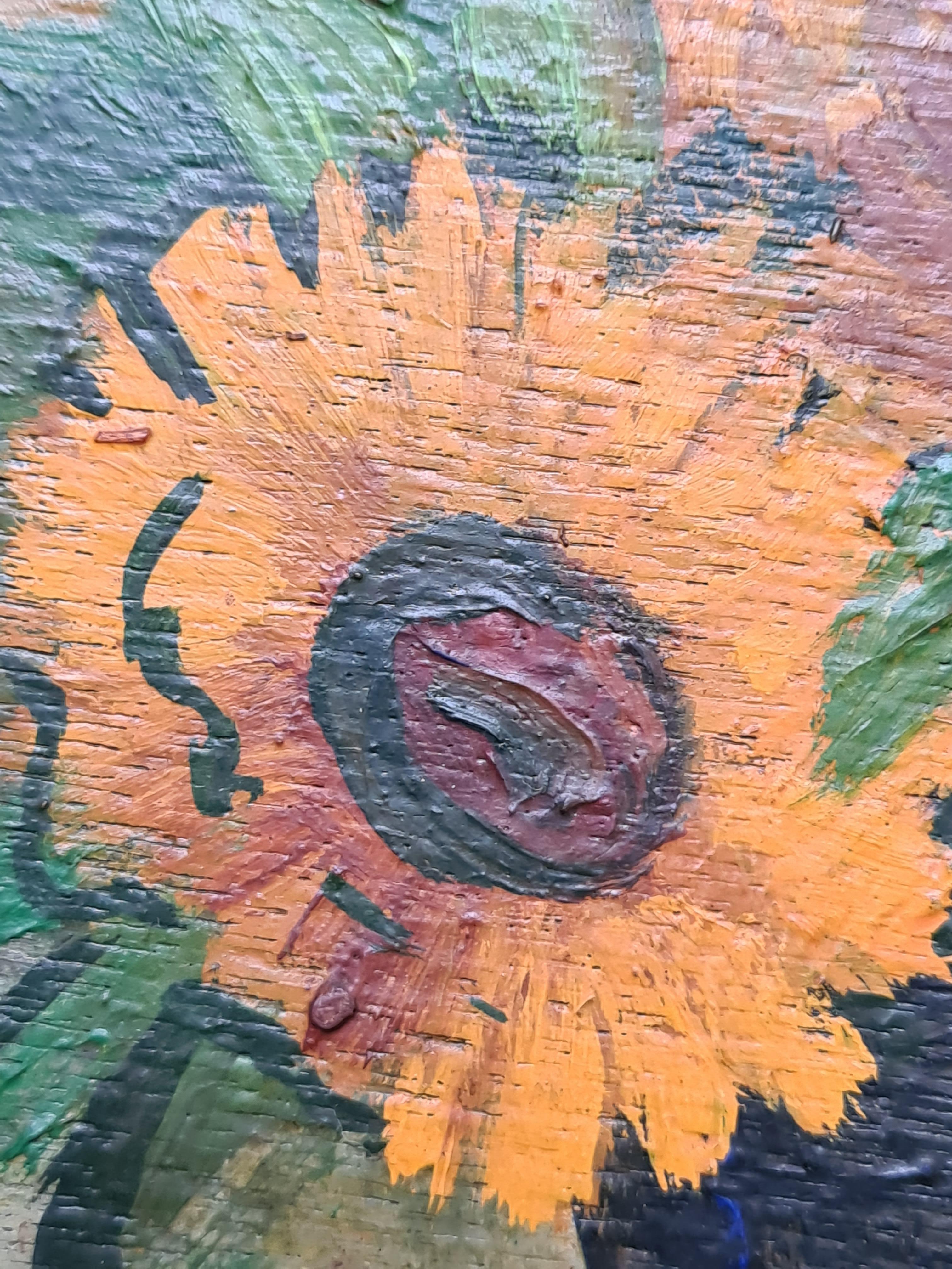 'The Sunflowers'. Mid-Century French Oil on Panel. 1
