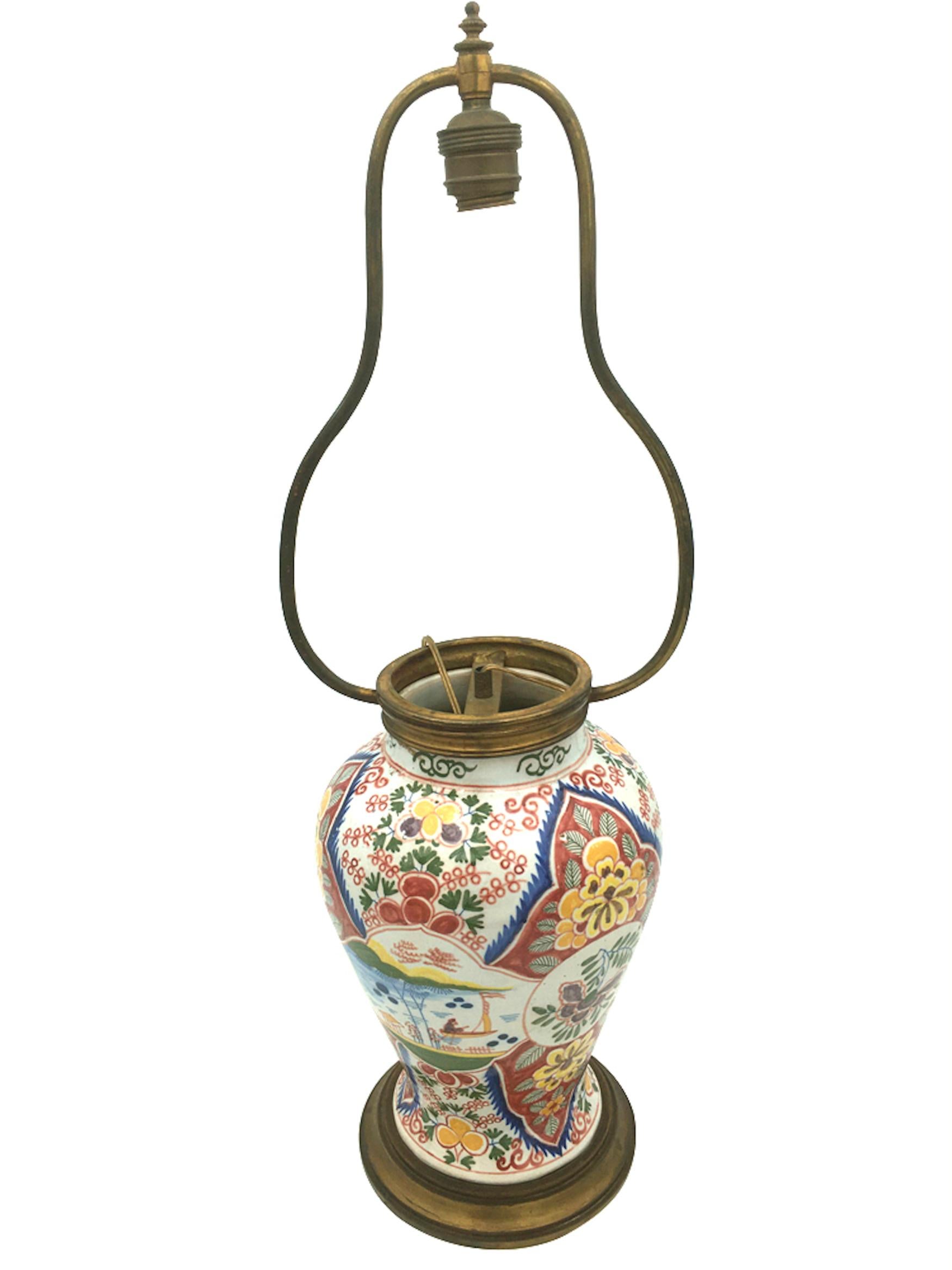 Delf Vase Lampe, um 1900 (Niederländisch) im Angebot