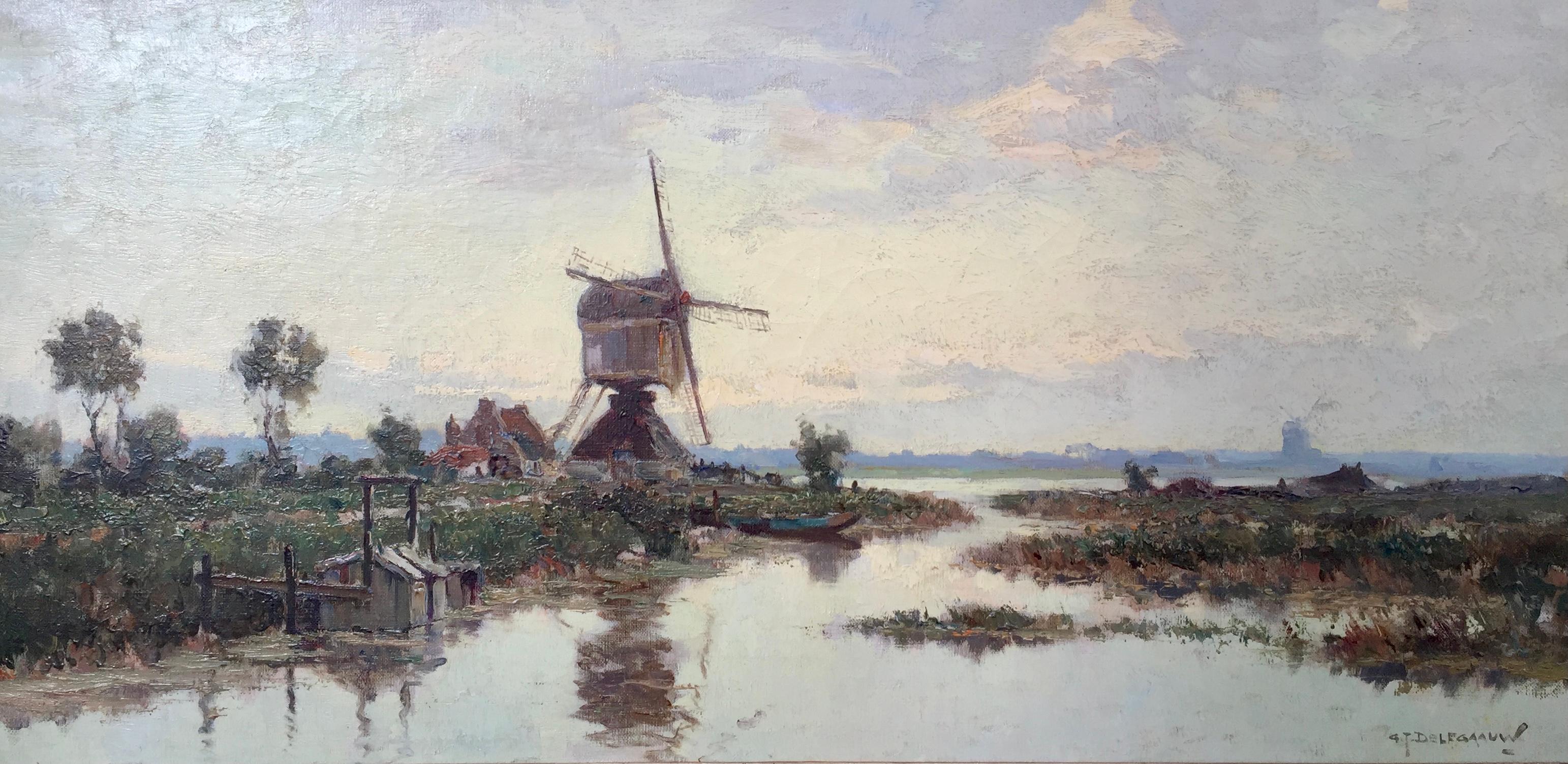 A Polder Landscape, Gerard Delfgaauw, Monster 1882 – 1947 The Hague, Netherlands - Painting by Delfgaauw Gerard