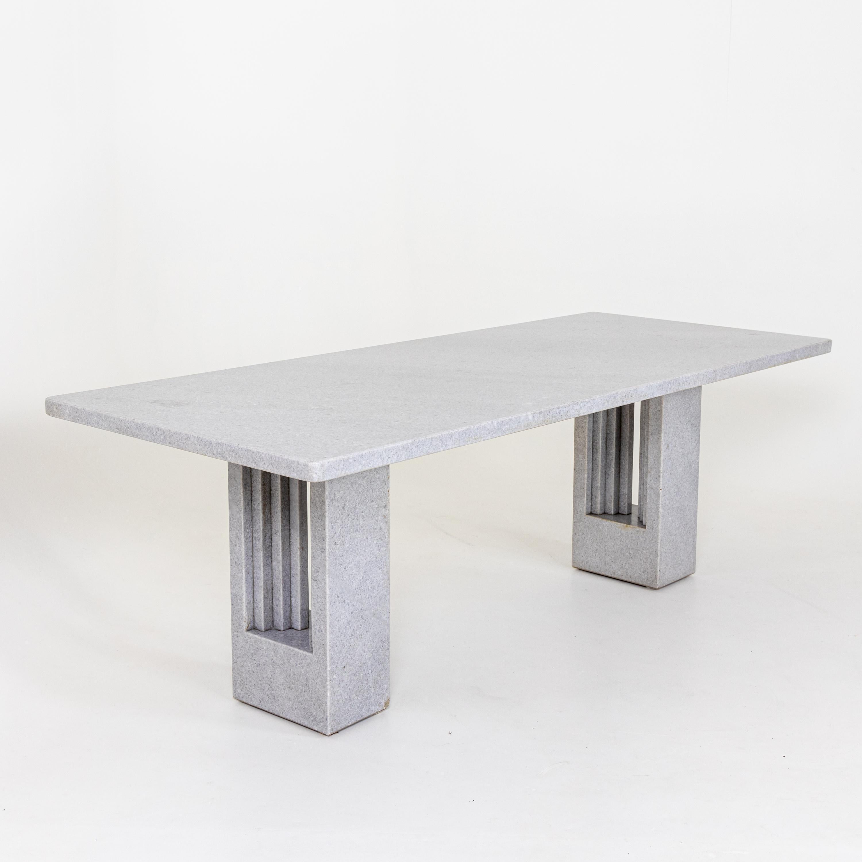 Large white marble dining table designed by Carlo Scarpa and Marcel Breuer for Gavina.