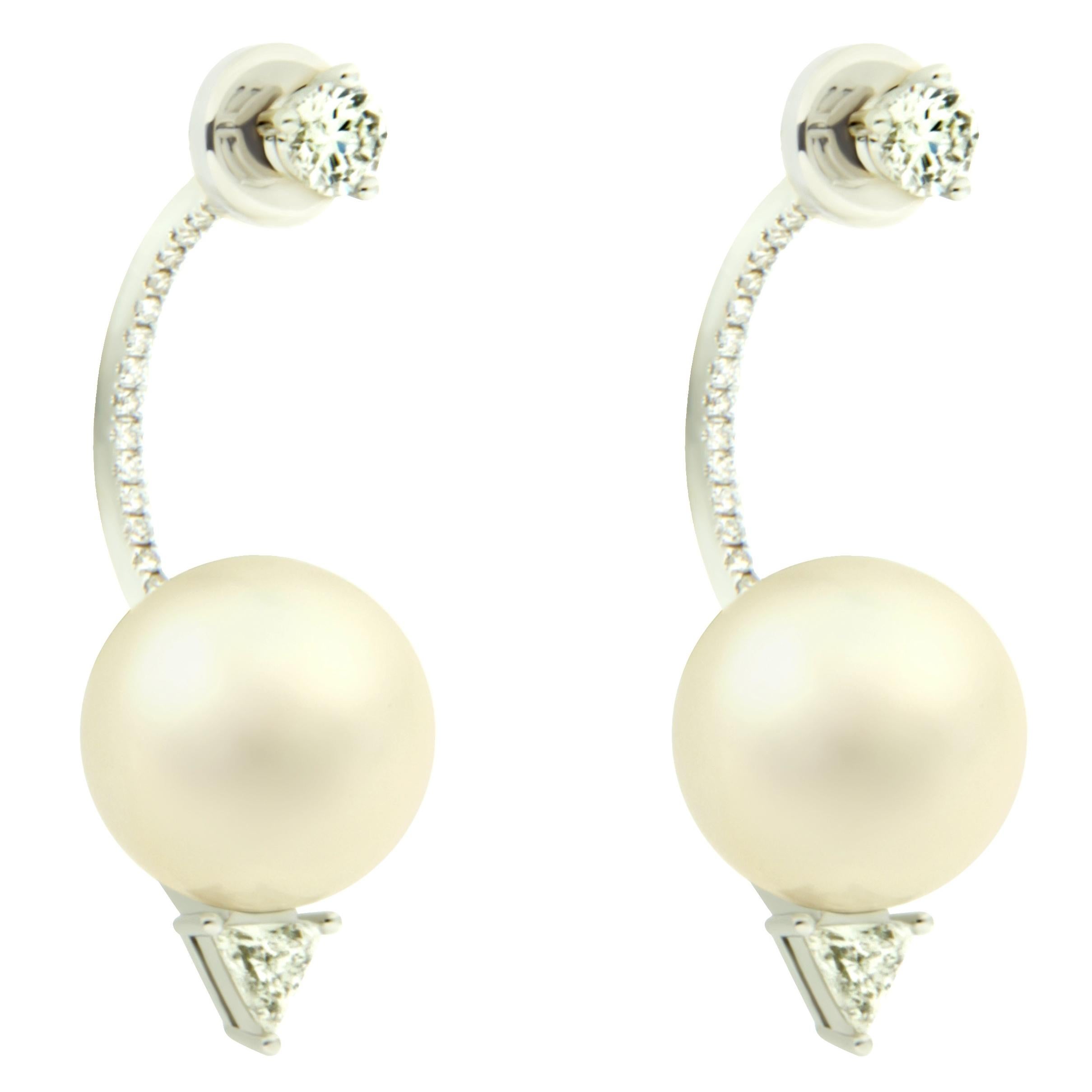 DELFINA DELETTREZ Diamond Pearl 18 Karat Gold Earrings For Sale
