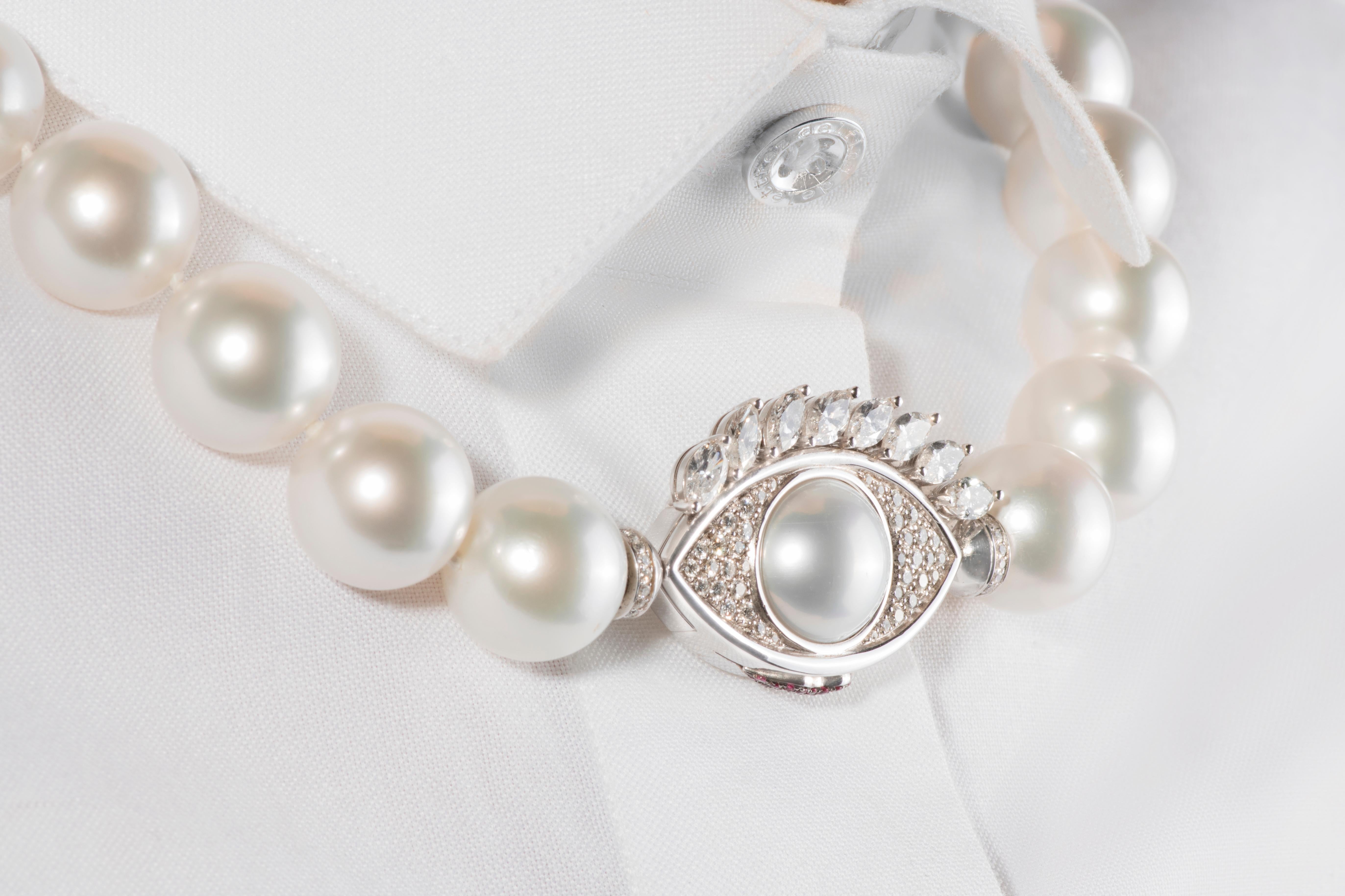 Women's DELFINA DELETTREZ Diamond Ruby 18 Karat Gold Pearl Necklace For Sale