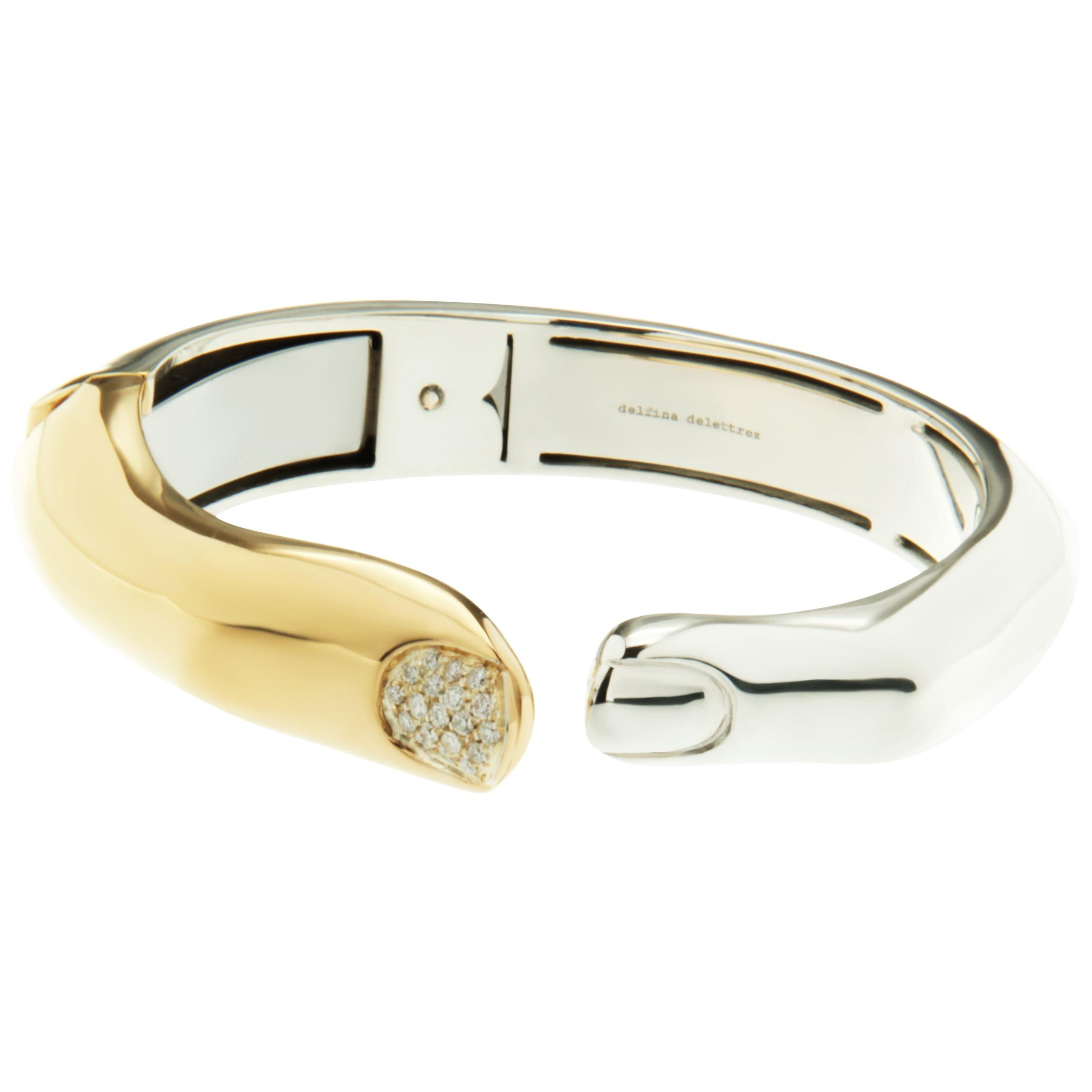 DELFINA DELETTREZ Diamond Silver Gold Plated Finger Cuff Bracelet For Sale