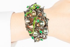 DELFINA DELETTREZ Emerald Gold Silver Bracelet With Snakes