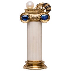 DELFINA DELETTREZ Marble Black Diamond Sapphire and Pearl Pendant