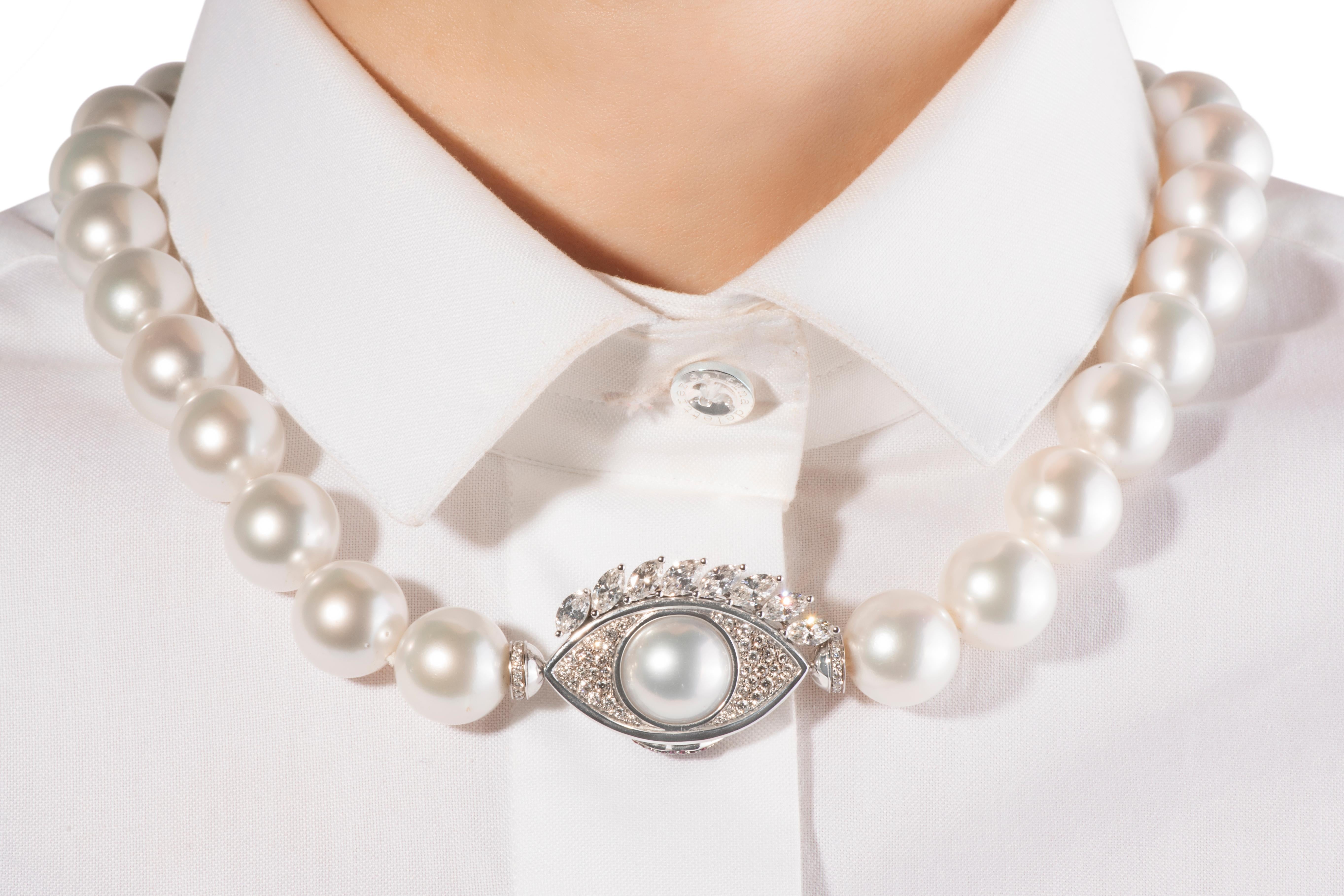 Marquise Cut DELFINA DELETTREZ Pearl Diamond Ruby 18 Karat Gold Choker Necklace For Sale