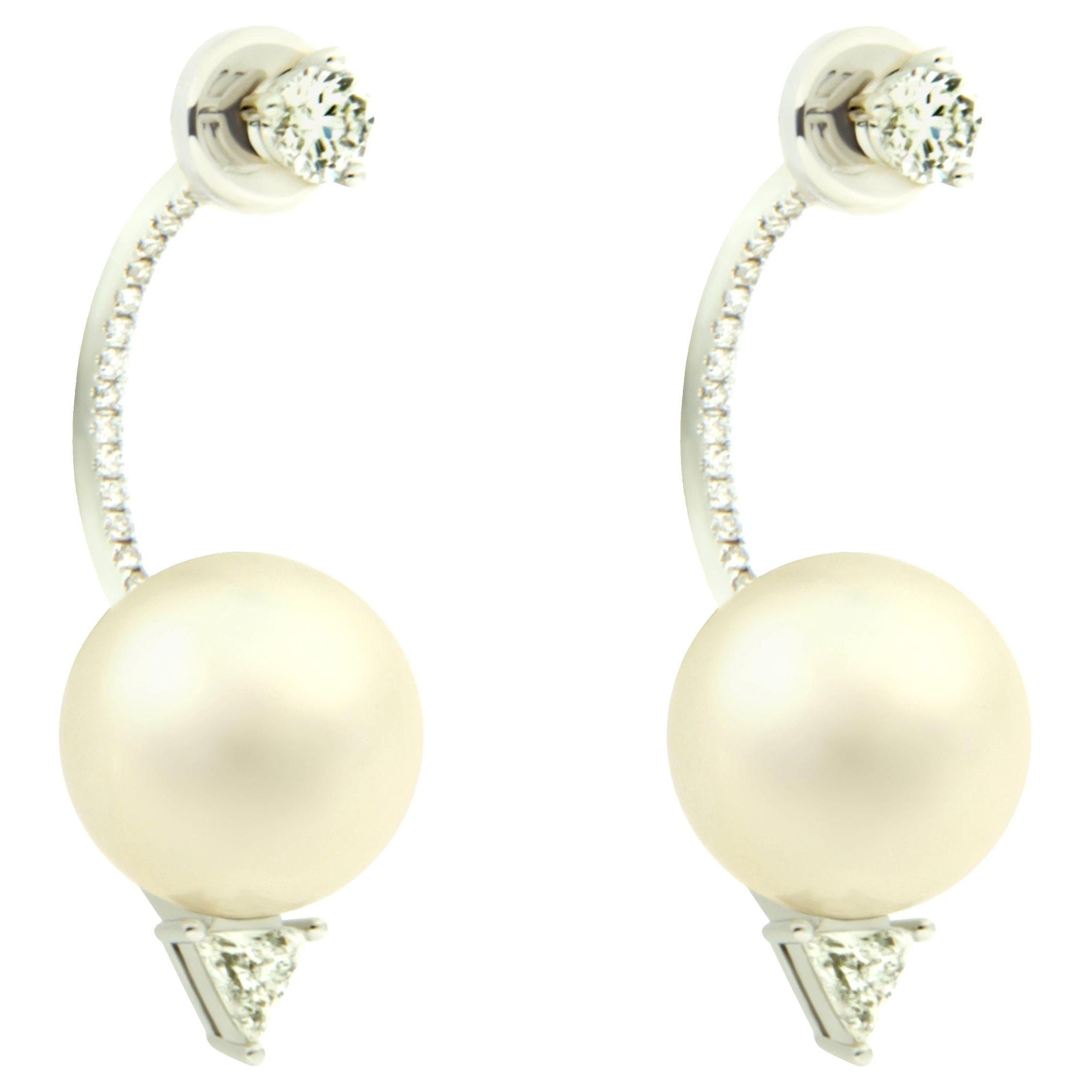 DELFINA DELETTREZ Pearl Diamonds 18 Karat White Gold Earrings For Sale