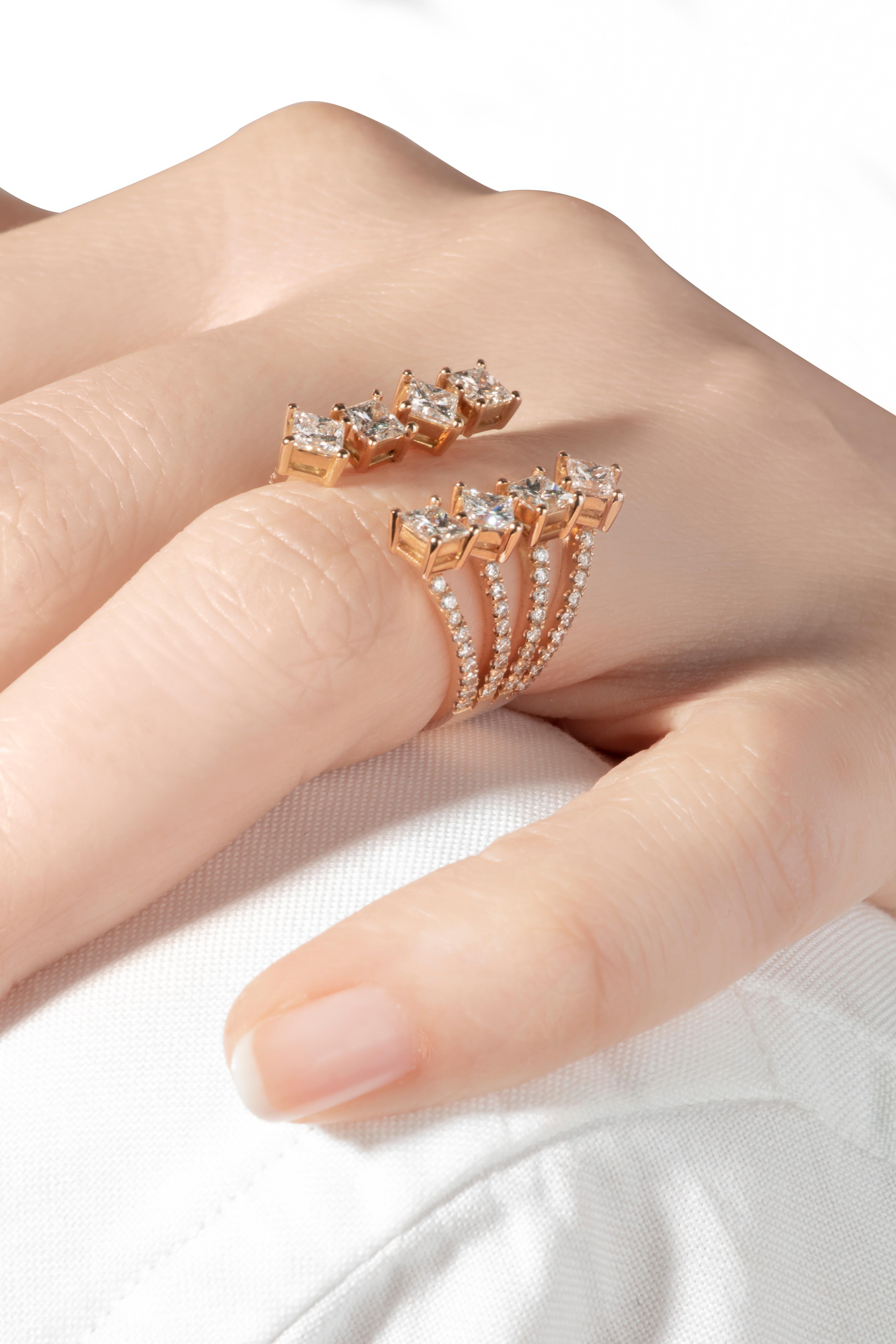 Contemporary DELFINA DELETTREZ Princess Diamond 18 Karat Gold Ring For Sale