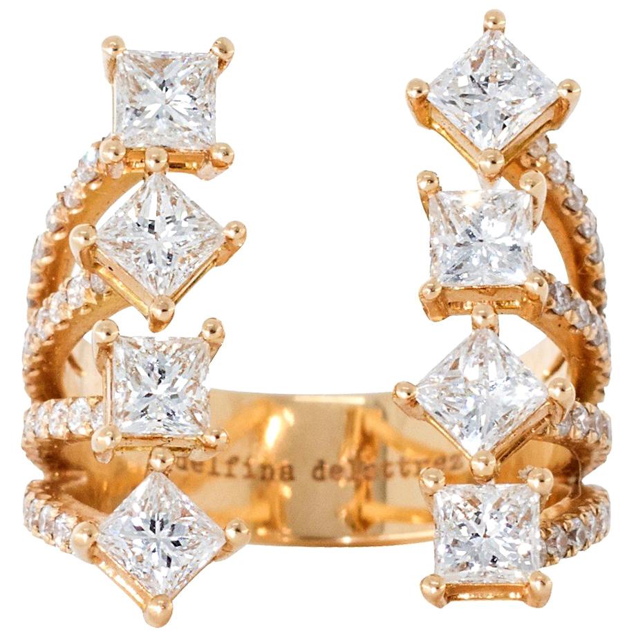 DELFINA DELETTREZ Princess Diamond 18 Karat Gold Ring For Sale