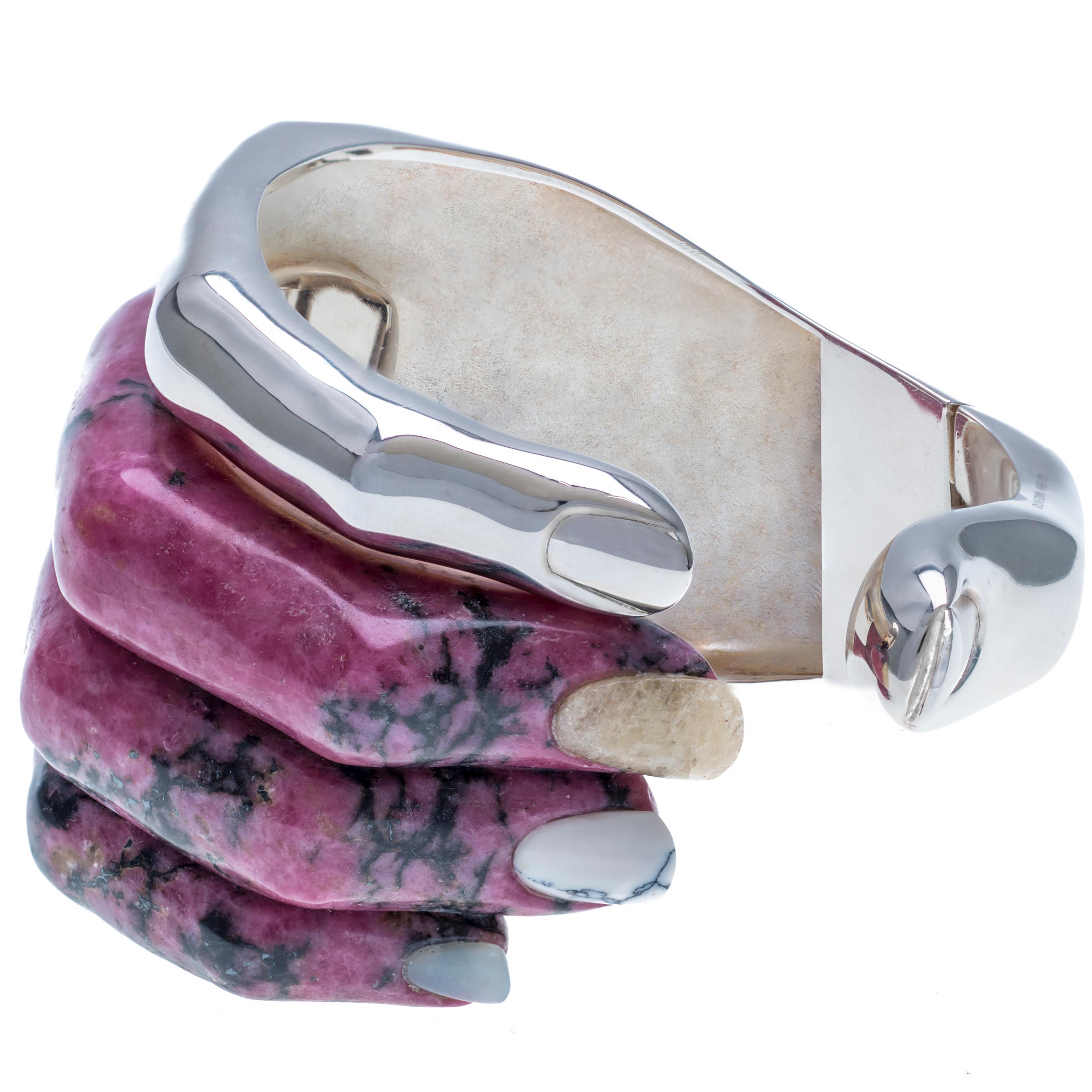 DELFINA DELETTREZ Rhodonite Silver Cuff Bracelet For Sale