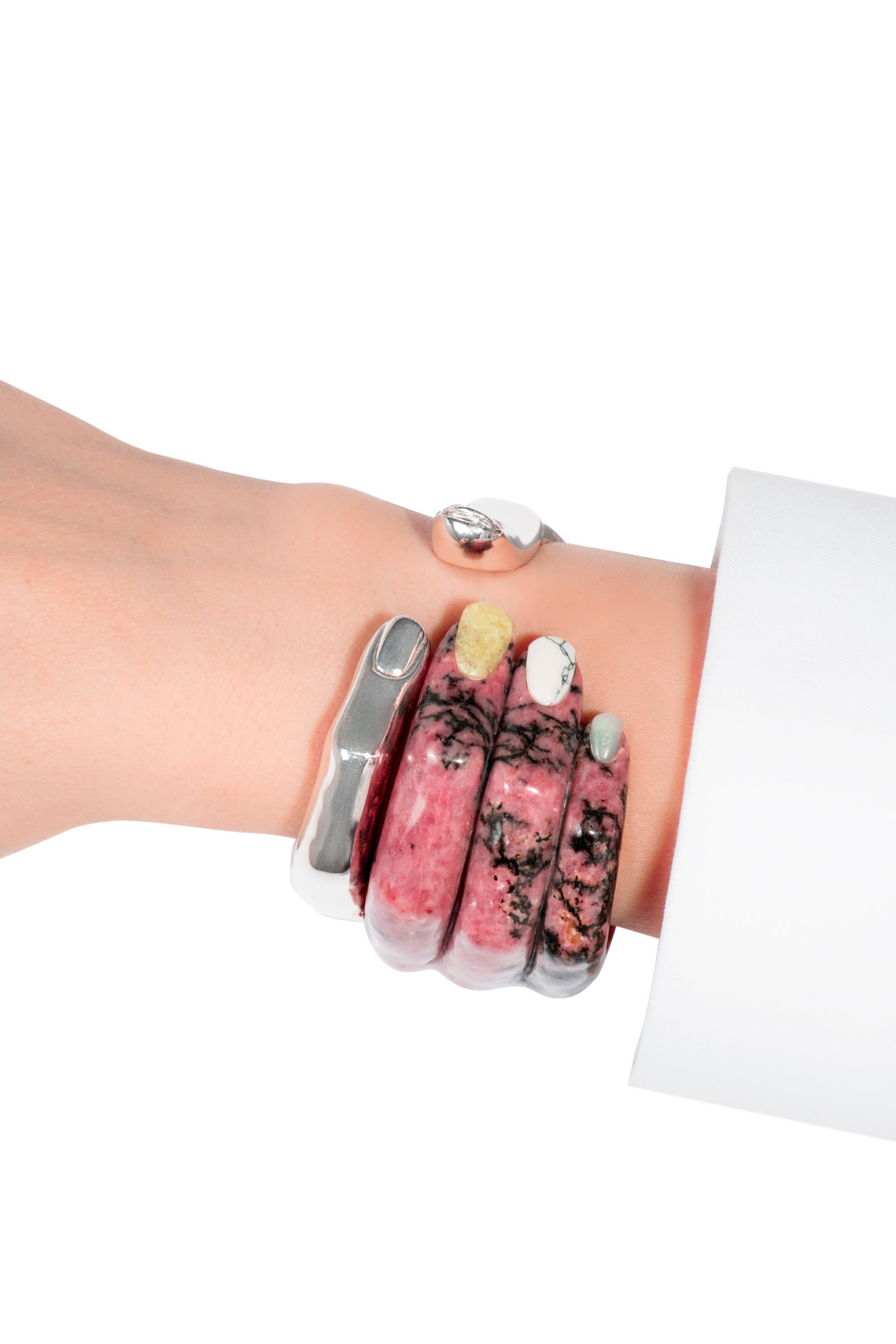 DELFINA DELETTREZ Rhodonite Silver Stonehand Cuff Bracelet In New Condition In Roma, IT