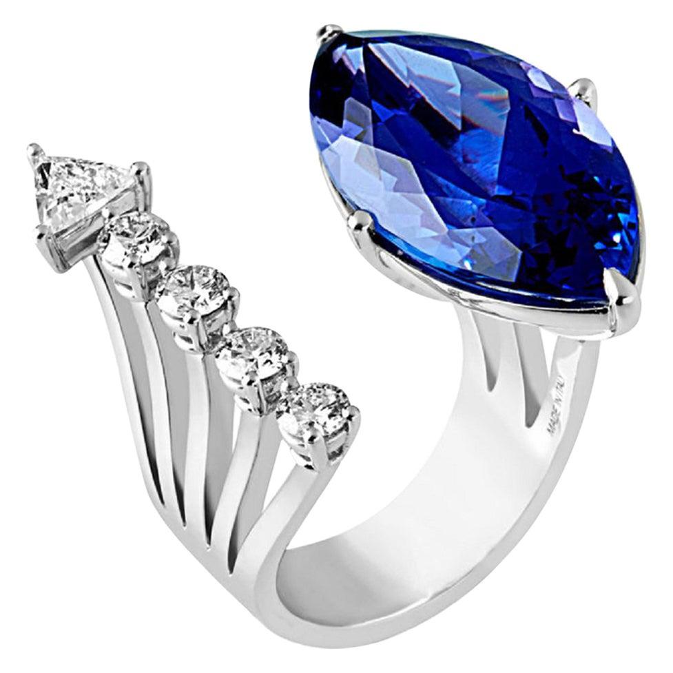 DELFINA DELETTREZ Tanzanite Diamond 18 Karat Gold Open Ring For Sale