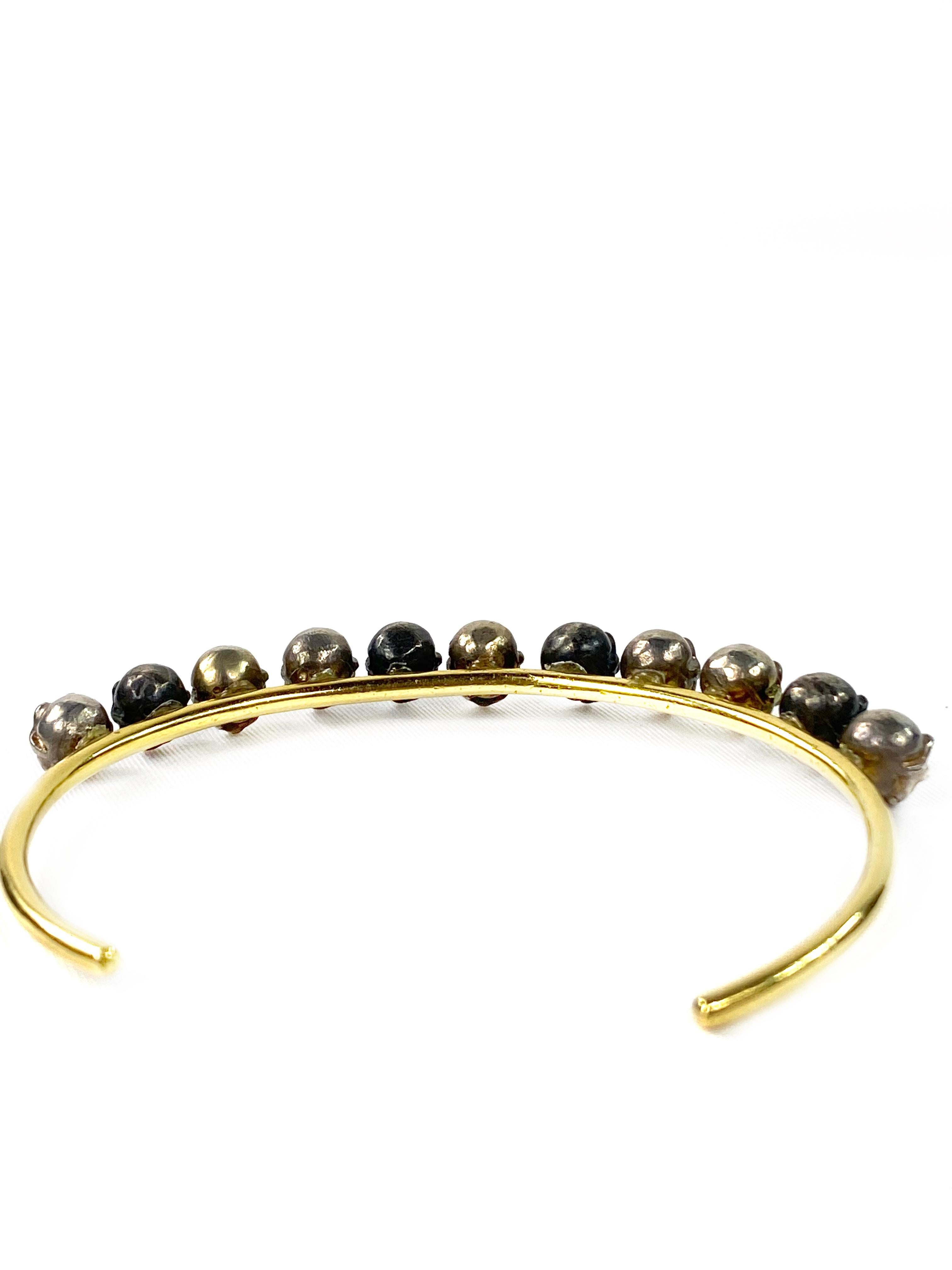 Delfina Delettrez Yellow Gold Scull Bangle Bracelet In Excellent Condition For Sale In Beverly Hills, CA