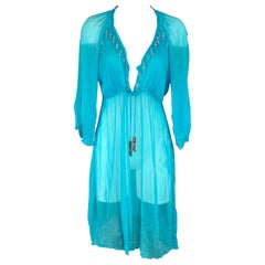 DELFINA Size S Turquoise Silk Beaded Knee-Length Shantung Dress
