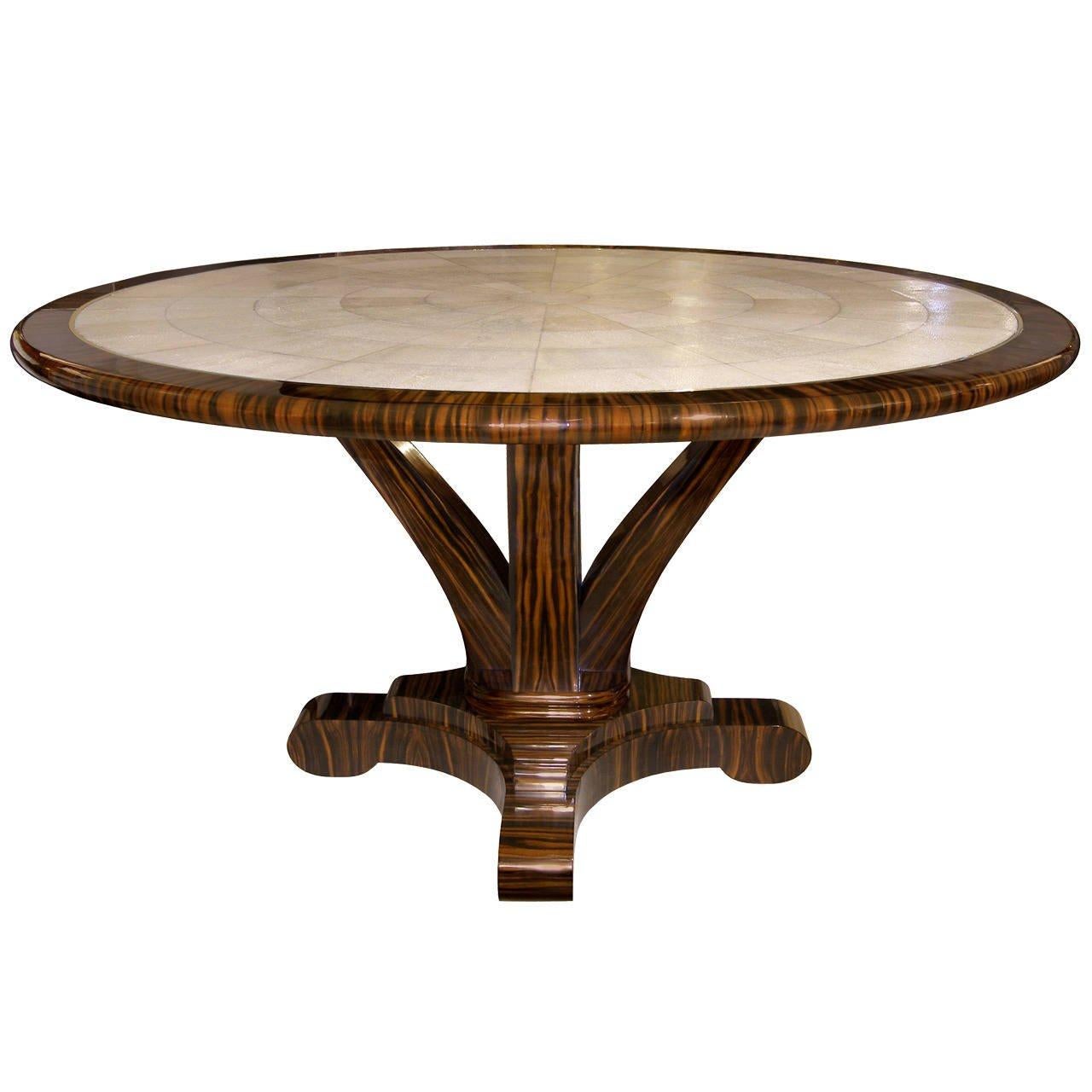 Delfine Macassar Ebony and Shagreen Table with Brass Detail In Excellent Condition For Sale In New York, NY