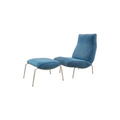 Delfino Lounge Chair with Ottoman, 1950s Blue Velvet, by Erberto Carboni, Arflex