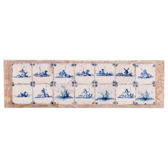 Antique Delft, 14 Tiles, in Stone Plaque, 18 Century, Dutch Baroque, Blue and White