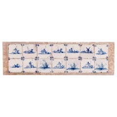 Delft, 14 Tiles, in Stone Plaque, 18 Century, Dutch Baroque, Blue and White