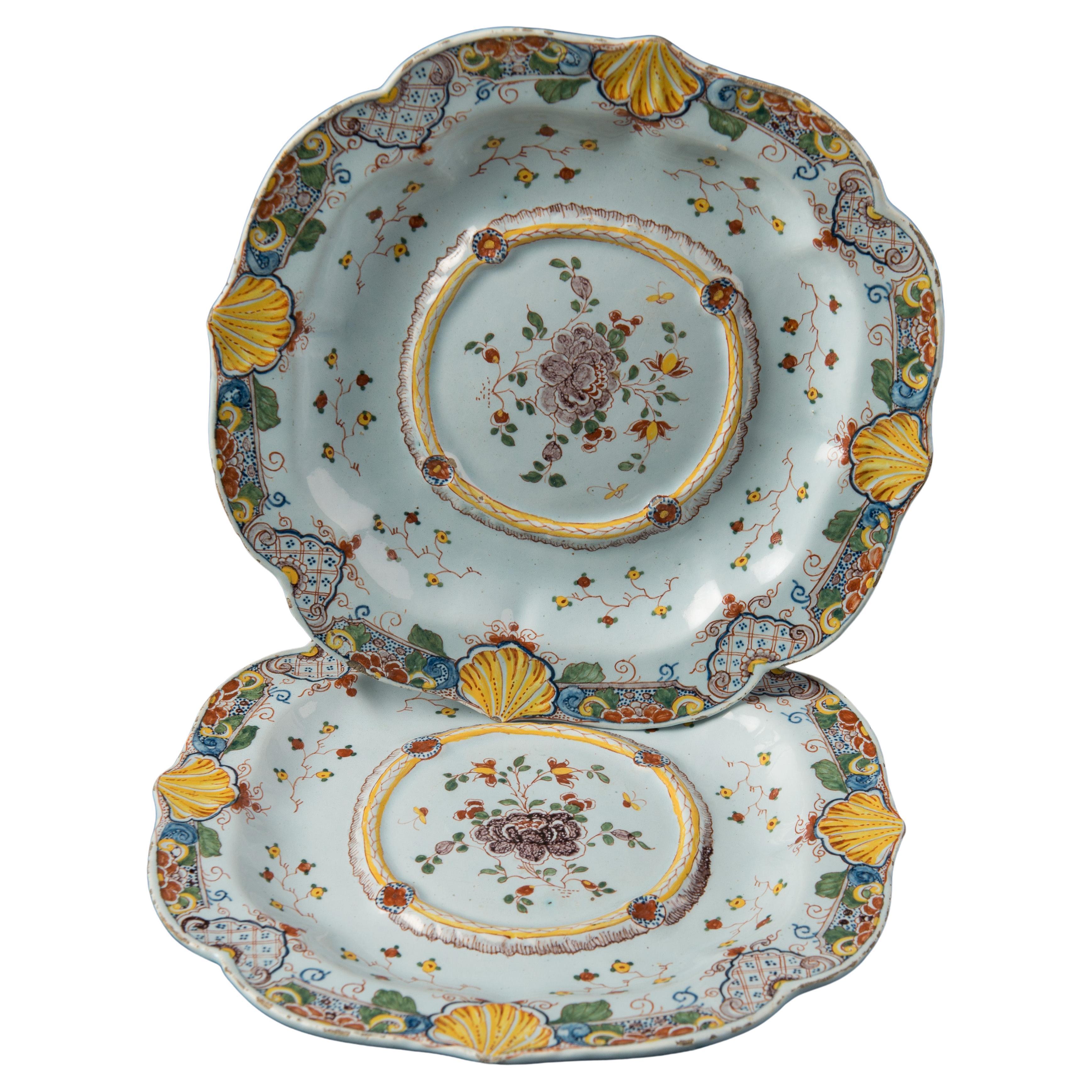 Delft, 1725-1750 a Pair of Polychrome Stands for Butter Dishes For Sale