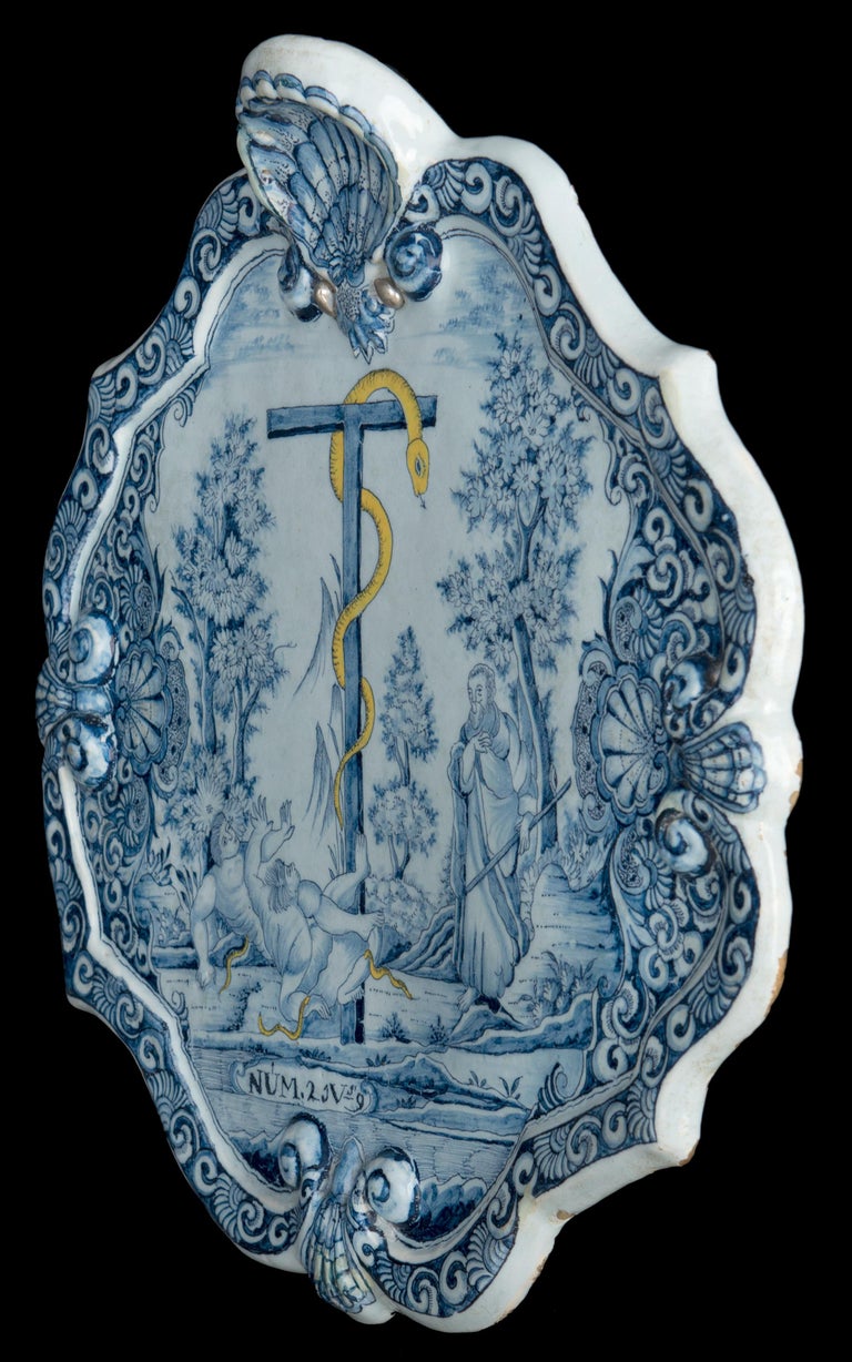 Dutch Delft, 1740-1760, Biblical ceramic Plaque with Moses and the ...