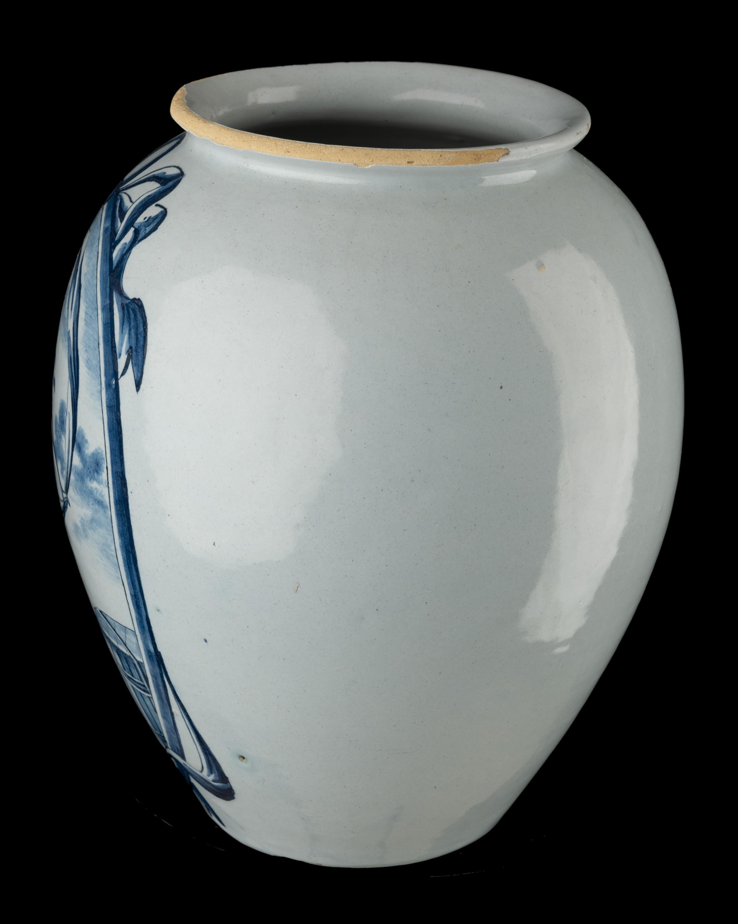Delft 1750 - 1800 Grand pot à tabac bleu et blanc 'No. 12' Marque : Lpkan Bon état - En vente à ROSSUM, GE