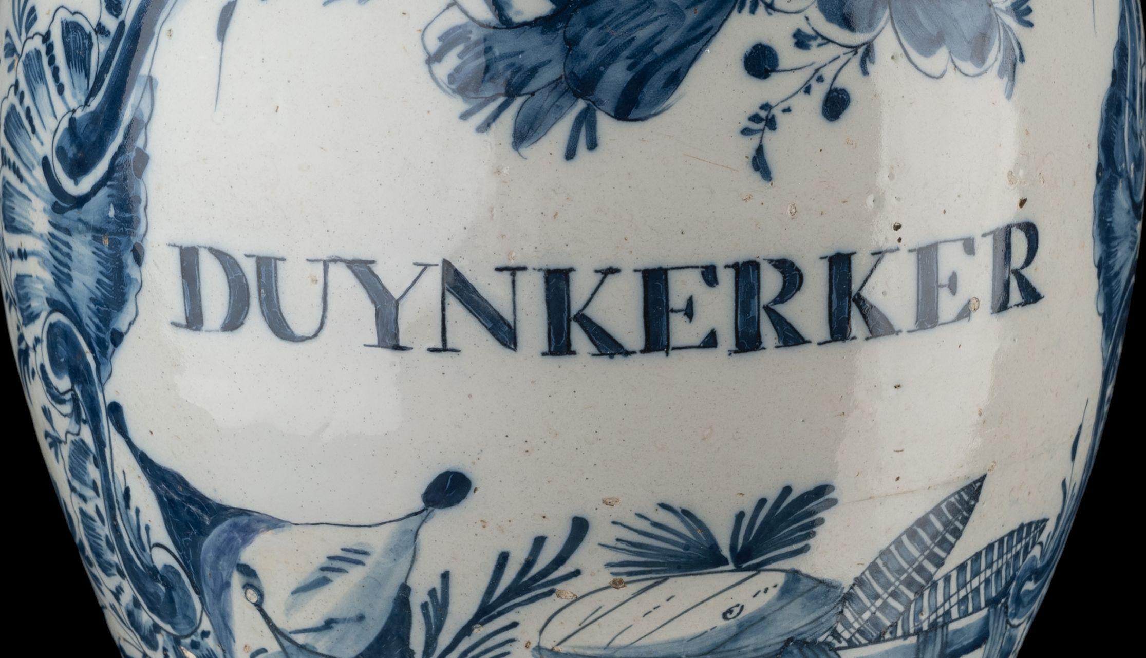 Baroque Delft 1760-1780  Blue and White Duynkerker Tobacco Jar Delftware For Sale