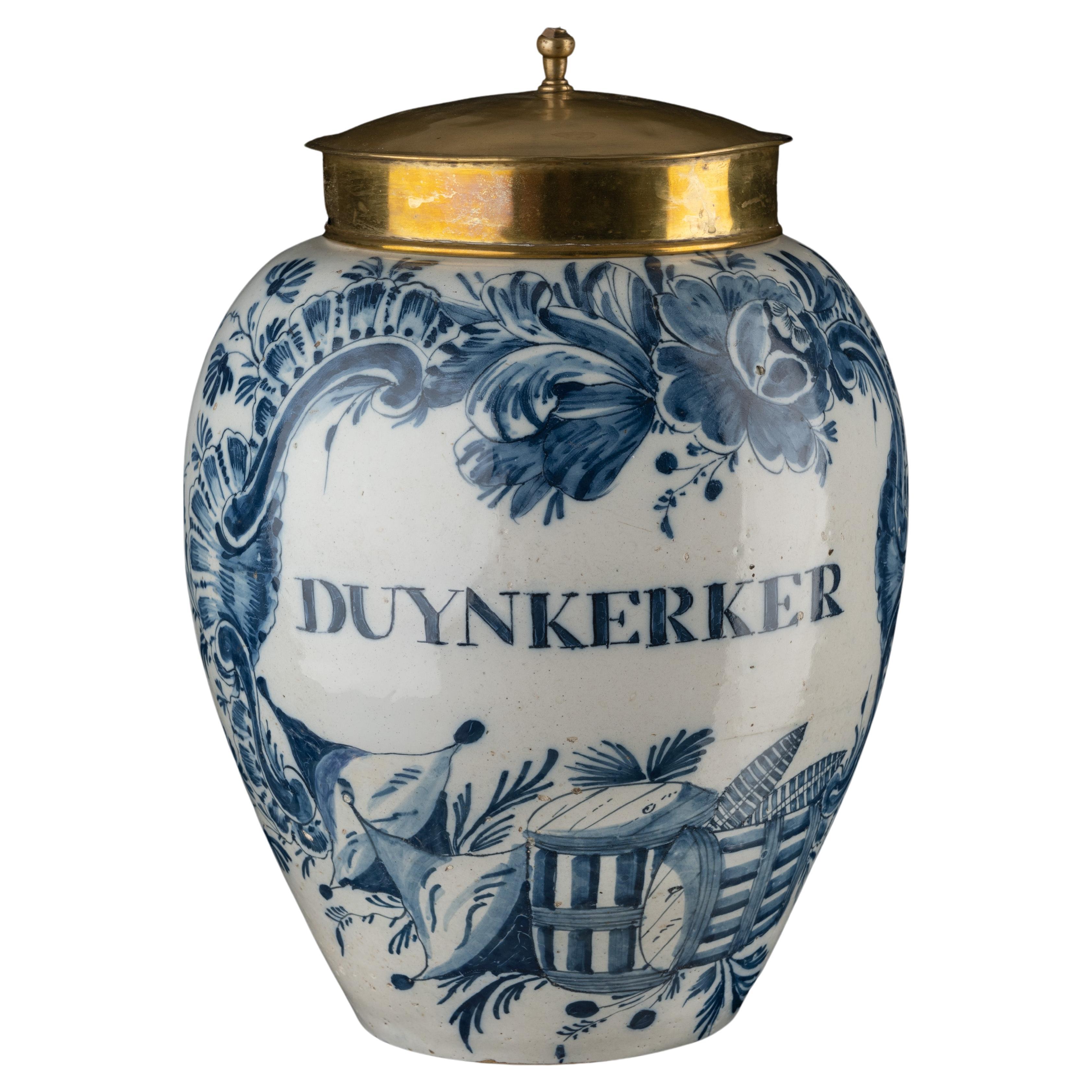 Delft 1760-1780  Blue and White Duynkerker Tobacco Jar Delftware