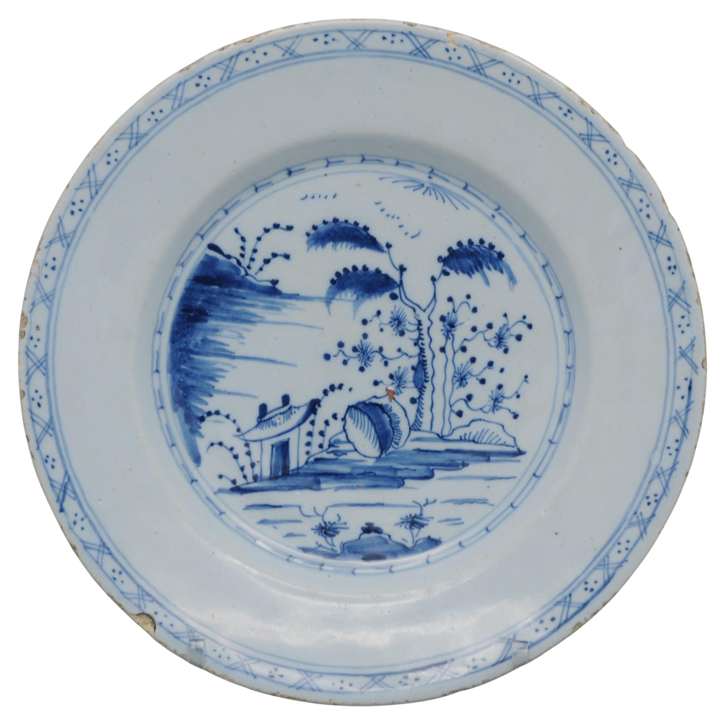 Delft  - 18th century 'Chinoiserie' Blue and White Delft Plate