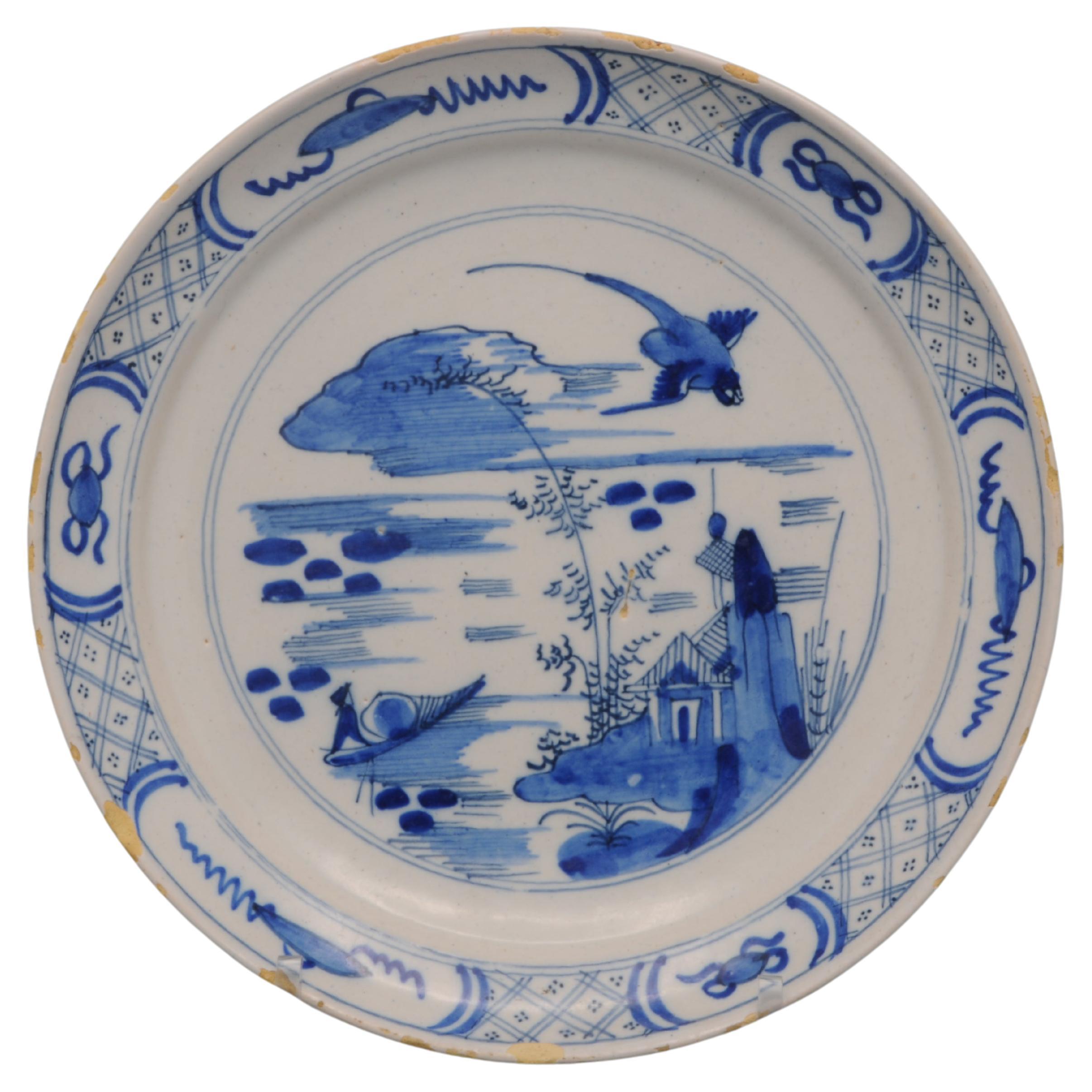 Delfter Blau  Chinoiserie-Teller aus dem 18. Jahrhundert im Angebot