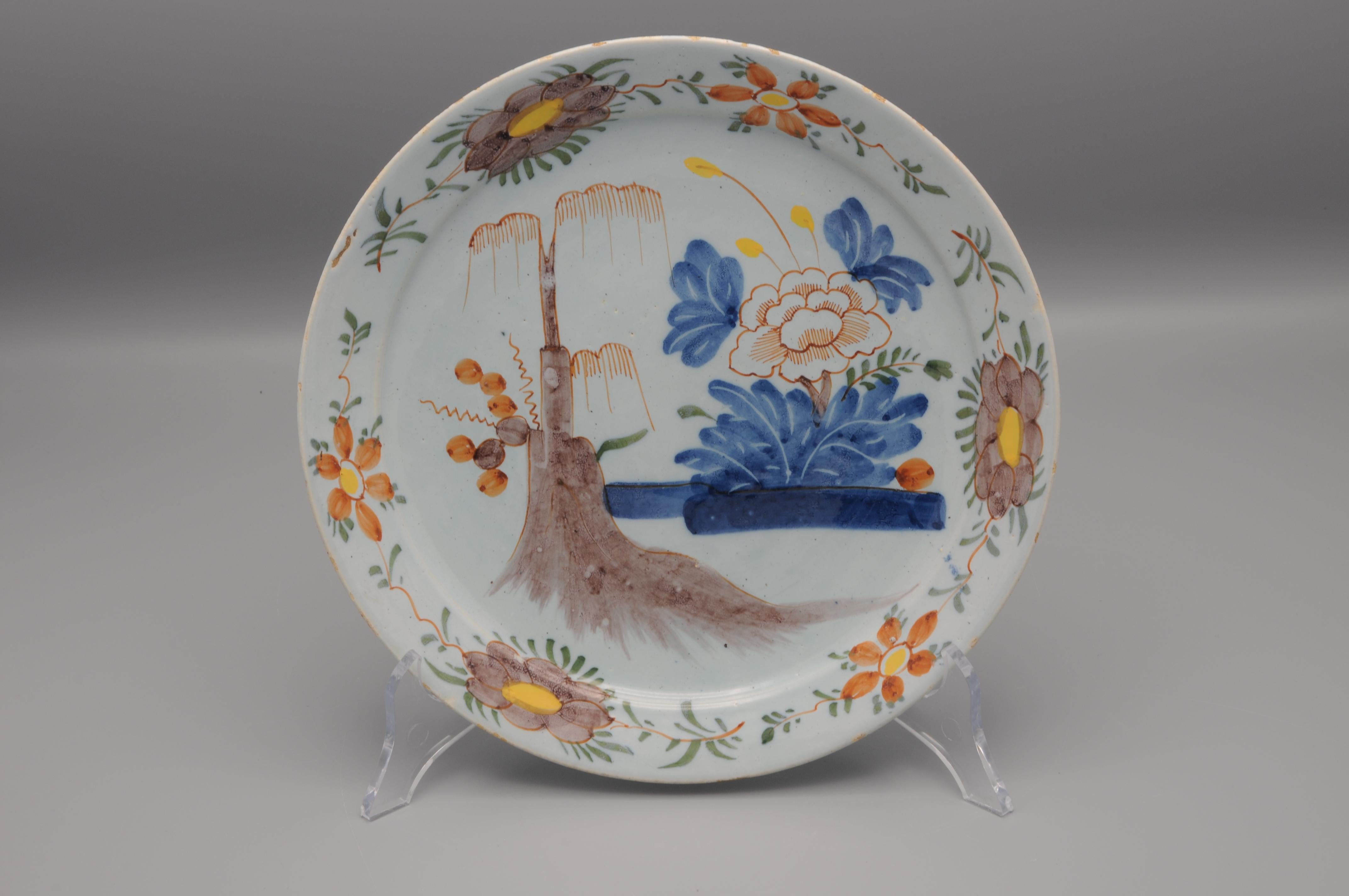 Dutch Delft  - 18th century Polychrome Chinoiserie Plate