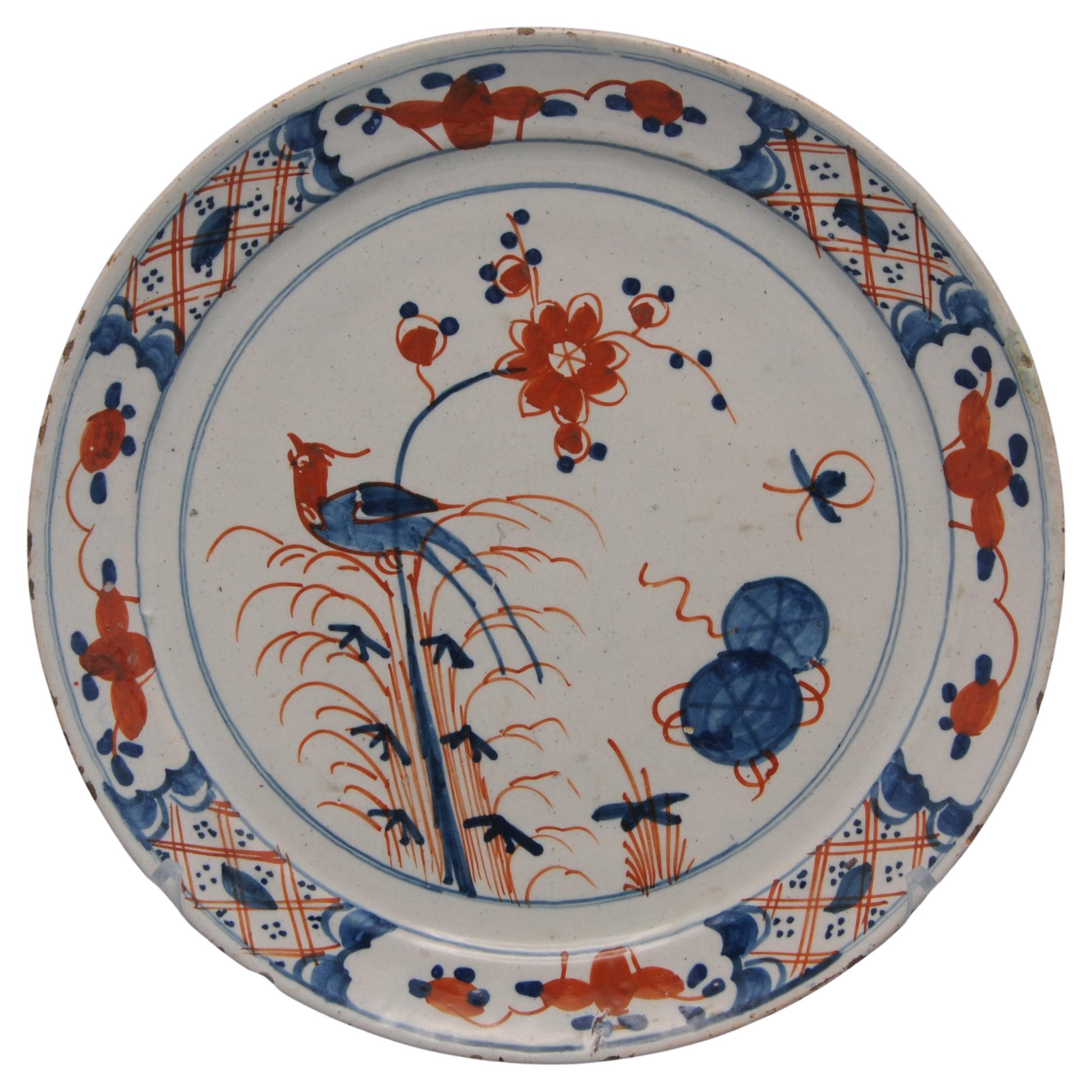 Delft  - 18th century Polychrome Chinoiserie Plate For Sale