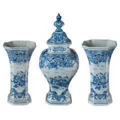 Delft, a Three Piece Blue and White Garniture, 1730-1760