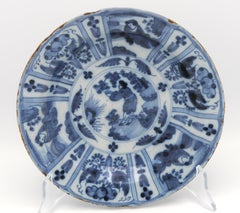 Delft - Antiker blau-weißer 'Kraak' Teller im Wanli-Stil - Ende 17.