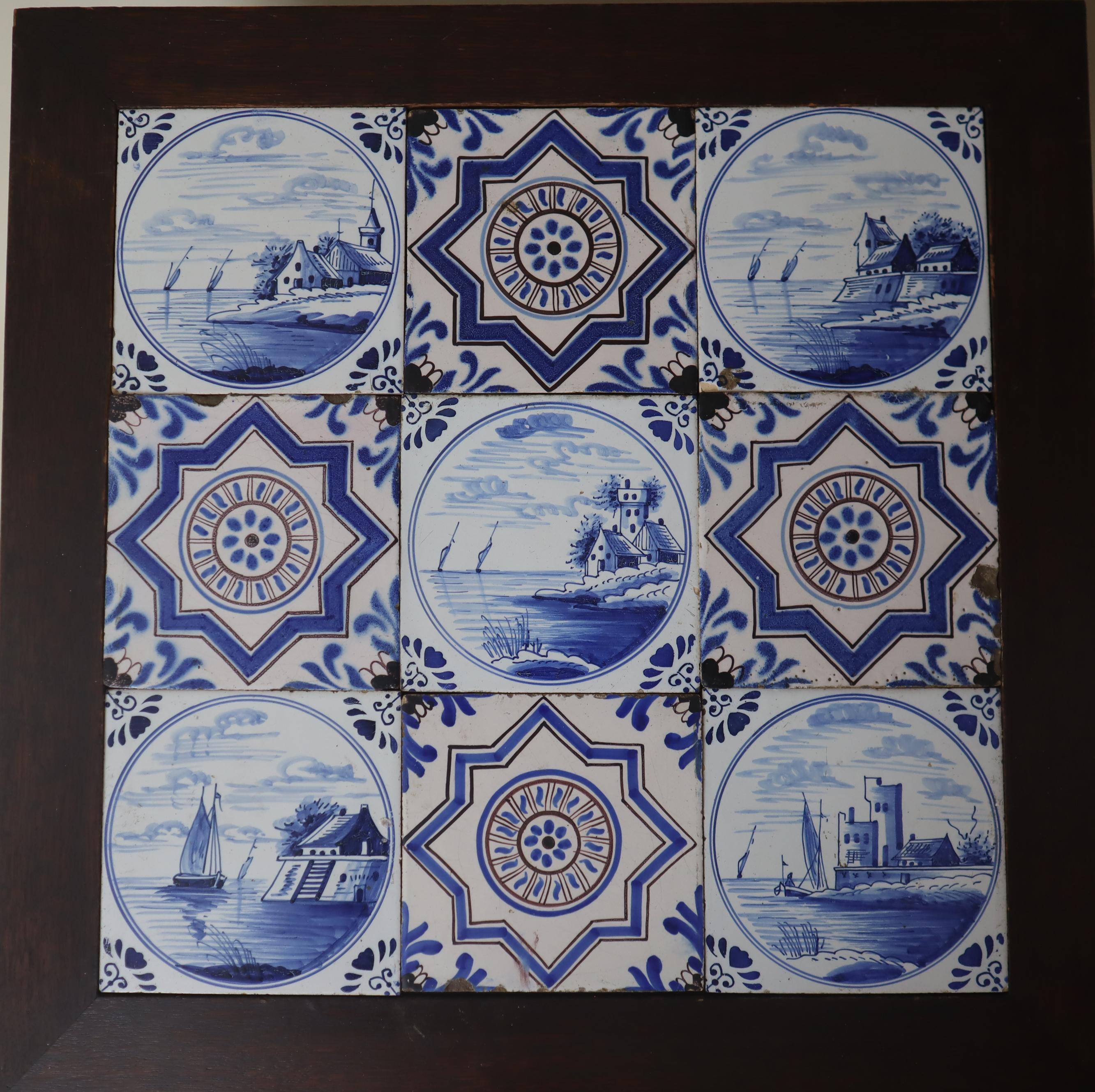 Delft Art Deco Oak Table With 9 Pieces 18th-Century Tiles For Sale 4