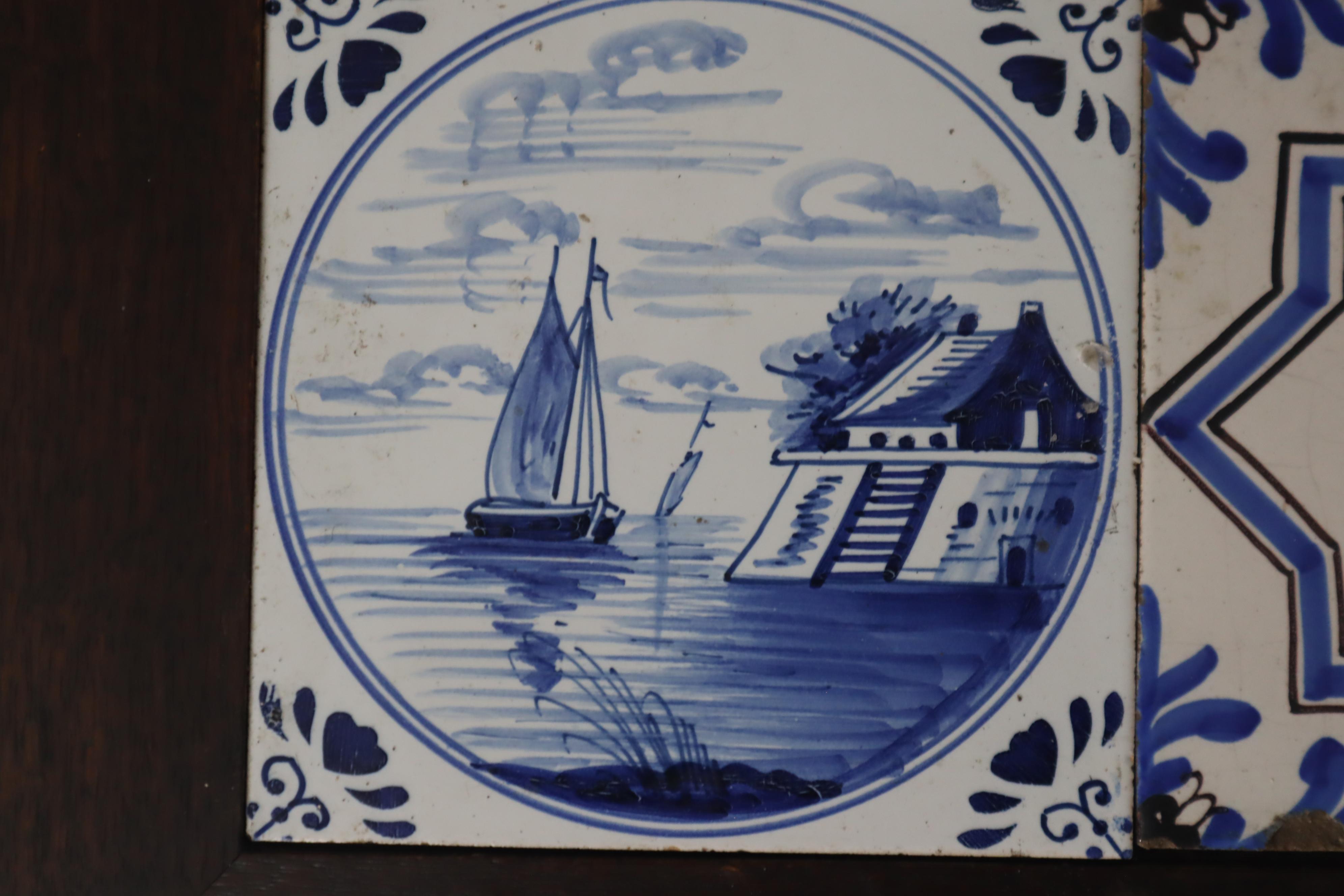 Delft Art Deco Oak Table With 9 Pieces 18th-Century Tiles For Sale 3