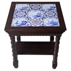 Delft Art Deco Oak Table With 9 Pieces 18th-Century Tiles