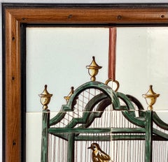 Delft Bird In Cage Tile Mural, Framed