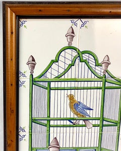 Delft Bird In Cage Tile Mural, Framed