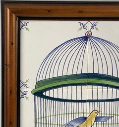 Delft Bird In Cage Tile Mural, Framed
