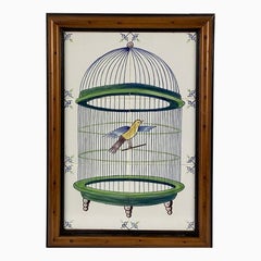 Delft Bird In Cage Tile Mural, Framed