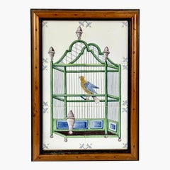 Delft Vogel in Käfig Fliesen Wandbild, gerahmt