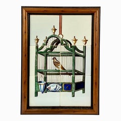 Delft Vogel in Käfig Fliesen Wandbild, gerahmt