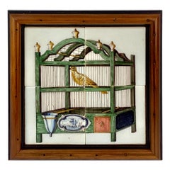 Delft 'Bird In Cage' Tile Mural, Framed